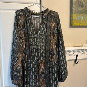 Summum Long Sleeve Printed Midi Dress